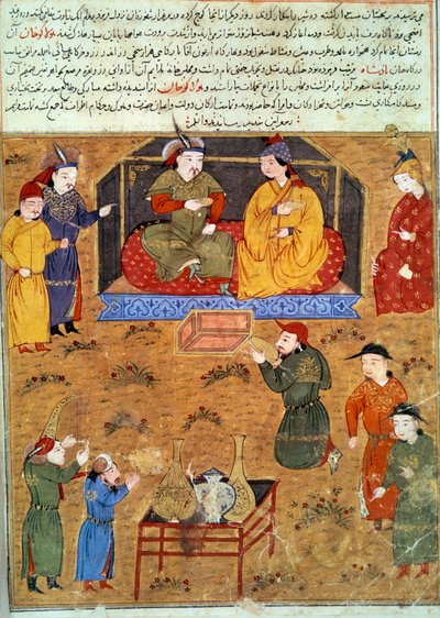Representation of Houlagou Khan (1217-1265), he is the grandson of Genghis Khan Persian miniature taken from “” Jami al-tawarikh”” (Jami al-tawarikh) or “” Universal History”” by historian Rashid al-din (al din) (1247-1318) Around 1430. Paris, B.N. بواسطة المدرسة الفارسية