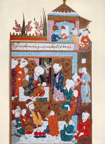 رومي يشفي ابنه الأكبر عارف أواخر القرن السادس عشر بواسطة المدرسة الفارسية