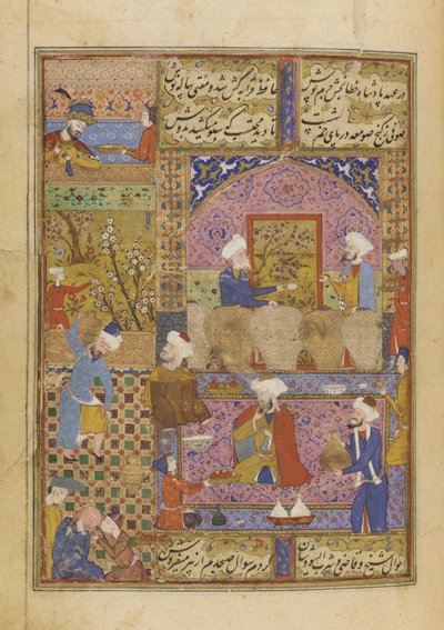مشهد في حانة من ديوان من قبل حافظ ، c.1552-53 بواسطة المدرسة الفارسية