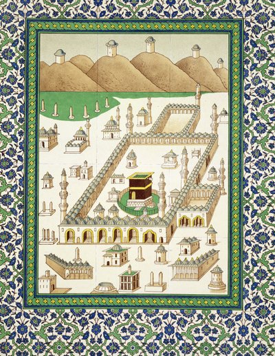 منظر تخطيطي لمكة ، يُظهر القبعة ، من كتاب عن الخزف الفارسي (طباعة) بواسطة المدرسة الفارسية