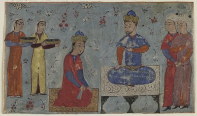 Sindukht قبل Sam (ألوان مائية غير شفافة وحبر وذهبي على ورق) بواسطة المدرسة الفارسية