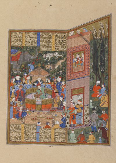 مبعوثا سالم وطور قبل فريدون حوالي 1560 (ألوان مائية غير شفافة وحبر وذهب على ورق) بواسطة المدرسة الفارسية