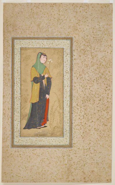 امرأة مع رذاذ من الزهور ، ج .1595 بواسطة المدرسة الفارسية