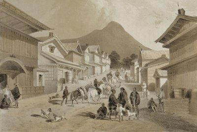 شارع في هاكودادي ، من "سرد رحلة سرب أمريكي إلى بحار الصين واليابان" ، حانة. بواسطة Sarony und Co. ، 1856 (ليثو ملون) بواسطة بيتر برنهارد فيلهلم هاينه