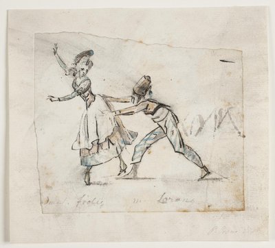 Anine Frölich و Pierre Jean Laurent في مشهد من باليه Galeotti "The Camp of the Gypsies" ، Den kgl. المرحلة الدنماركية بواسطة Peter Cramer