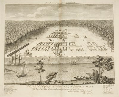 منظر للسافانا كما كانت في 29 مارس 1734 ، نقشها ب.فوردرينير ، لندن ، حوالي 1735 (نقش) بواسطة بيتر جوردون