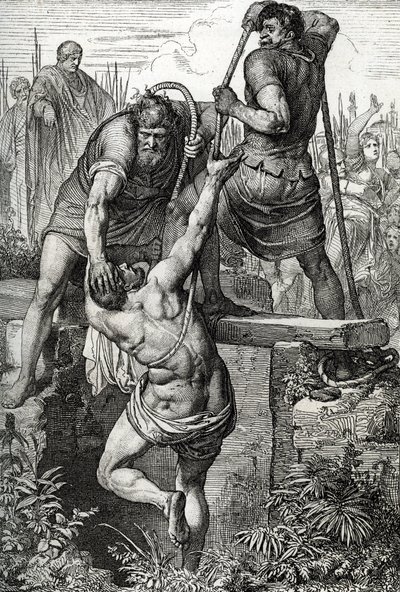 عاد الإمبراطور البيزنطي زينون (425-491) إلى القسطنطينية وكان المغتصب فلافيوس باسيليسكوس (باسيليسكوس) محبوسًا مع عائلته ، 477 (مات من بازيليسكوس مغلق في صهريج جاف ، ليموت من التعرض ، من قبل الإمبراطور الروماني زينو ، 477) رسم قلم جاف بواسطة بيتر يوهان نيبوموك جيجر