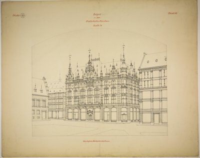 مبنى Rathskeller الجديد ، هاله (Saale) ، ساكسونيا أنهالت ، ألمانيا ، منظور (غير مكتمل) بواسطة بيتر جوزيف ويبر