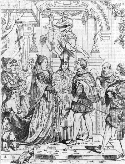 الزواج بالوكالة ماري دي ميديسيس (1576-1642) مع هنري الرابع في فلورنسا ، 5 أكتوبر 1600. نقش بيير بول (بيير بول) روبنز (أو بيتر بول أو بيتروس بولوس) (1577-1640). بواسطة بيتر بول (بعد) روبنز