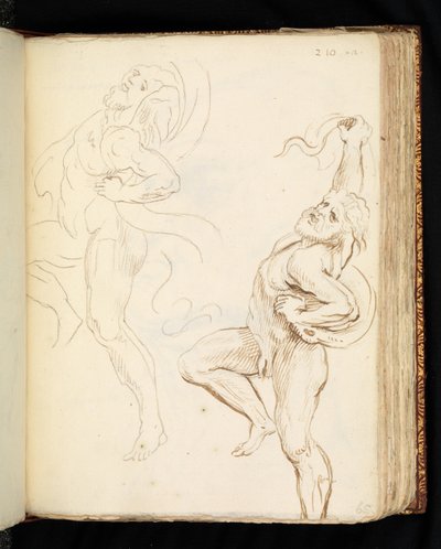 دراستان عن Laocoon ، إحداهما مع الثعابين التي تحولت إلى ستائر (جرافيت وقلم وحبر بني على ورق مضغوط) بواسطة بيتر بول (بعد) روبنز