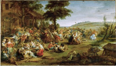 مهرجان كنسي أو مهرجان زفاف في قرية، حوالي 1635-168 (زيت على الخشب) بواسطة بيتر بول روبنز