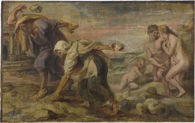 "Deucalion and Pyrrha" لوحة رسمها بيتر بول روبنز (1577-1640) حوالي 1636 - زيت على خشب خافت 26.4x41.7 سم متحف ديل برادو ، مدريد بواسطة بيتر بول روبنز