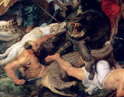فرس النهر و Crocodile Hunt ، c.1615-16 (التفاصيل) (انظر أيضًا 156517) بواسطة بيتر بول روبنز