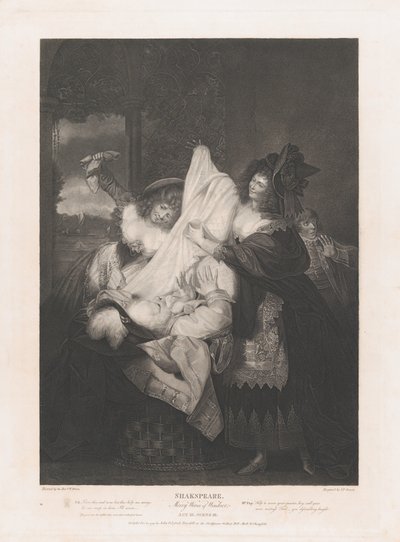 Falstaff in the Buck Basket Shakespeare ، Merry Wives of Wi ... ، نُشر لأول مرة عام 1793 ، وأعيد إصداره عام 1852. بواسطة بيتر سيمون