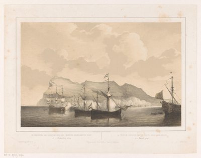 غزو ​​جبل طارق غزو ​​جبل طارق من قبل الأسطول الأنجلو هولندي 3 أغسطس 1704 / La prize de Gibraltar par un flotte Anglo-Neerlandaise (العنوان على الجسم) بواسطة بيتر يوهانس شوتل