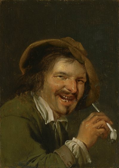 الرائحة: رجل يضحك يدخن غليون. من سلسلة تجسيدات الحواس الخمس حوالي 1635-66 (زيت على خشب) بواسطة بيتروس ستافرينوس