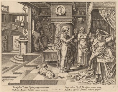 شفاء اينيس للقديس بطرس بواسطة Philip Galle after Maerten van Heemskerck
