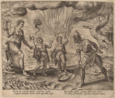 الرب يمنح العامل الدؤوب طعامًا وملبسًا بواسطة Philip Galle after Maerten van Heemskerck