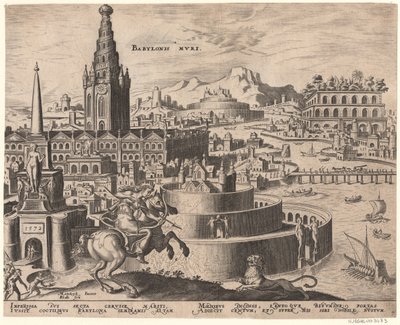 Die Mauern von Babylon from the The Eighth Wonders of the World After Maarten van Heemskerck، 1572 بواسطة فيليب جالي