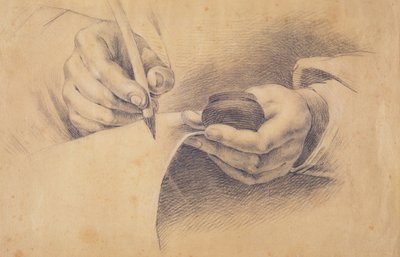 رسم اليدين ، 1798 (طباشير أسود مرتفع مع أبيض على ورق بني) بواسطة فيليب أوتو رونج