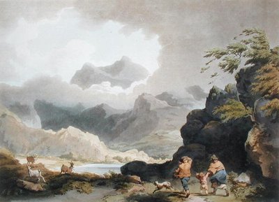 سنودون ، من "المشهد الرومانسي والخلاب لإنجلترا وويلز" ، نشر عام 1805 (نقش ملون) بواسطة فيليب دي (بعد) لوثيربورغ