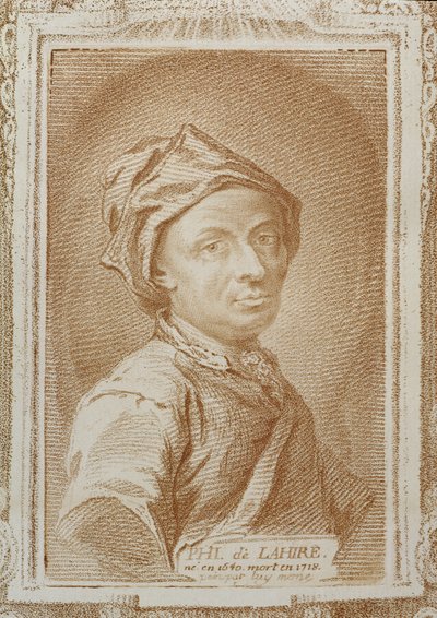 صورة شخصية لفيليب دي لا هير (1640-1718) ، رسم توضيحي من "هيستوار ديس ماثيماتيكينز" بواسطة الكسندر سافيرين (1720-1805) ، نُشر في باريس 1766 بواسطة فيليب دي لا هير