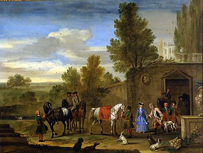 مجموعة فروسية خارج جدران قلعة (زيت على قماش) بواسطة Philips (Attr.) Wouwermans أو Wouvermans