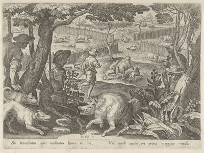 Drijfjacht op zwijnen Jachttaferelen (عنوان المسلسل) وفيه كل نوع من الصيد والطيور وصيد الأسماك (عنوان السلسلة) بواسطة فيليبس جالي