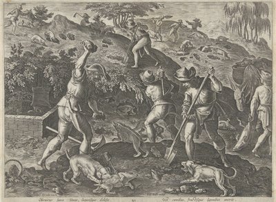Jacht op dassen Jachttaferelen (عنوان المسلسل) وفيه كل نوع من الصيد والطيور وصيد الأسماك (عنوان السلسلة) بواسطة فيليبس جالي