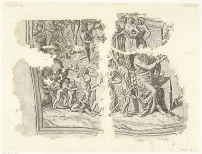 الزاوية اليسرى السفلى لطبعة مشهد سيبيس Tabula Cebetis Carta Vitae (العنوان الأصلي) بواسطة جوس دي بوشر