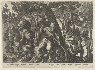 التقى Zwijnenjacht geweren Jachttaferelen (عنوان المسلسل) وفيه كل نوع من الصيد والطيور وصيد الأسماك (عنوان السلسلة) بواسطة جان فان دير سترايت