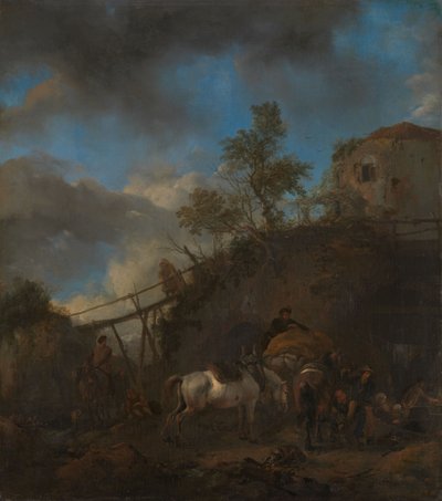 حداد يحذي حصاناً، حوالي 1652-1655 (زيت على قماش) بواسطة Philips Wouwermans أو Wouwerman