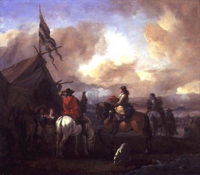 الفرسان في معسكر عسكري (لوحة) بواسطة Philips Wouwermans أو Wouwerman