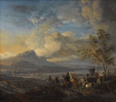 صيد الصقر، حوالي 1658-1660 (زيت على النحاس) بواسطة Philips Wouwermans أو Wouwerman