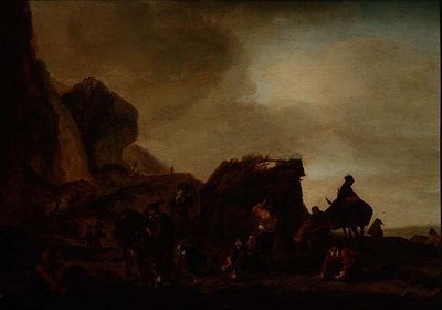 مسافرين ومتسولين قرب كوخ مدمر بواسطة Philips Wouwermans أو Wouwerman