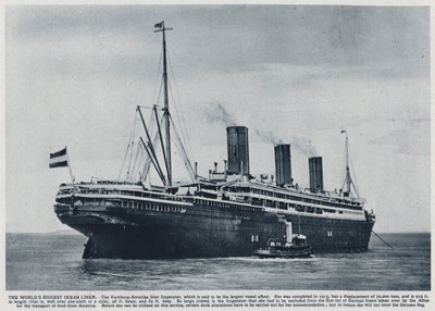 Imperator ، خط المحيط المصمم لخط هامبورغ أمريكا الألماني في عام 1913 ، استخدمه الحلفاء لنقل القوات الأمريكية إلى الولايات المتحدة بعد نهاية الحرب العالمية الأولى (صورة بالأبيض والأسود) بواسطة مصور فوتوغرافي ألماني