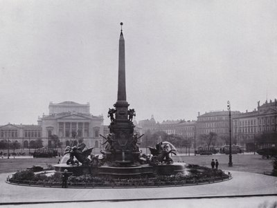 لايبزيغ: نافورة ميندي في Augustusplatz والمسرح الجديد (صورة b / w) بواسطة مصور فوتوغرافي ألماني