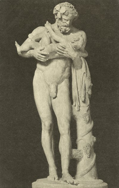 Silenus مع الطفل Dionysus ، النحت الروماني القديم في مجموعة Glyptothek ، ميونيخ ، ألمانيا (b / w photo) بواسطة مصور فوتوغرافي ألماني