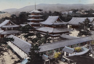 اليابان ، حوالي عام 1912: Horyu-ji ، أقدم معبد بوذي في اليابان ، تم بناؤه منذ حوالي 1300 عام ، ياماتو (صورة) بواسطة مصور فوتوغرافي ياباني