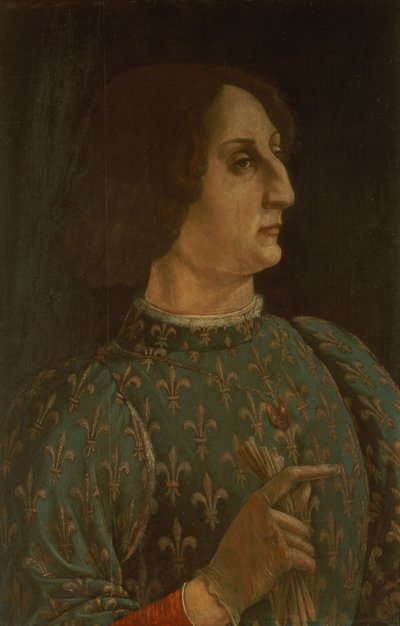 صورة لجالياتسو ماريو سفورزا (1444-76) حوالي 1471 (تمبرا على اللوحة) (انظر أيضًا 168788) بواسطة Piero del Pollaiolo