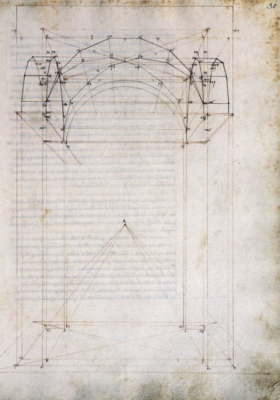 Perspective of aisle with cross vault, page from De Prospectiva pingendi (On Perspective of painting), by Piero della Francesca (ca 1415-1492), Italy بواسطة بييرو ديلا فرانشيسكا
