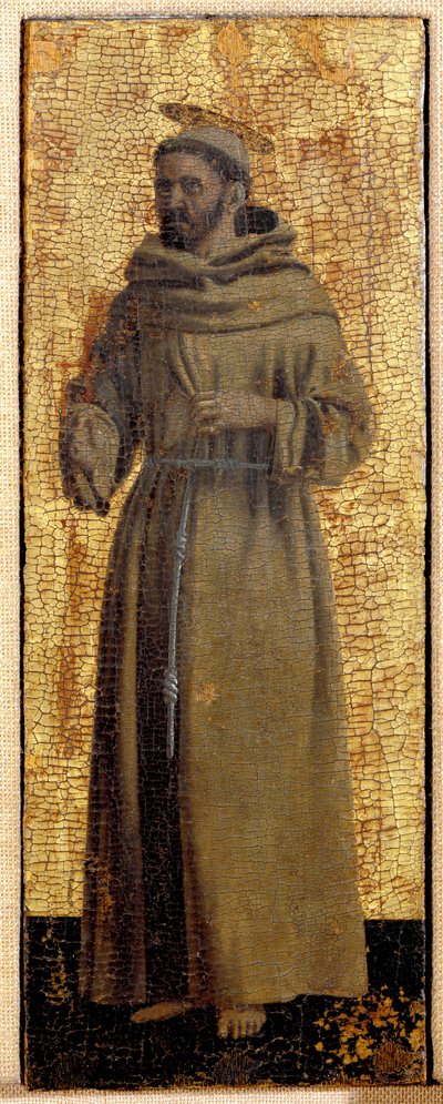 Polyptic of Misericorde: عذراء Misericorde ، محاطة بالقديسين. التفاصيل تمثل القديس فرنسوا الأسيزي. الرسم على الخشب لبييرو ديلا فرانشيسكا (1415 / 20-1492) 1445-1460 خافت. 54x21 سم Sansepolcro ، Pinacoteca Comunale بواسطة بييرو ديلا فرانشيسكا