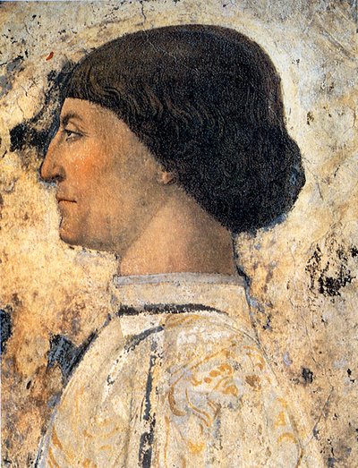 Sigismondo Pandolfo Malatesta تفاصيل لوحة جدارية في Tempio Malatestiano ، ريميني ، 1451 بواسطة بييرو ديلا فرانشيسكا