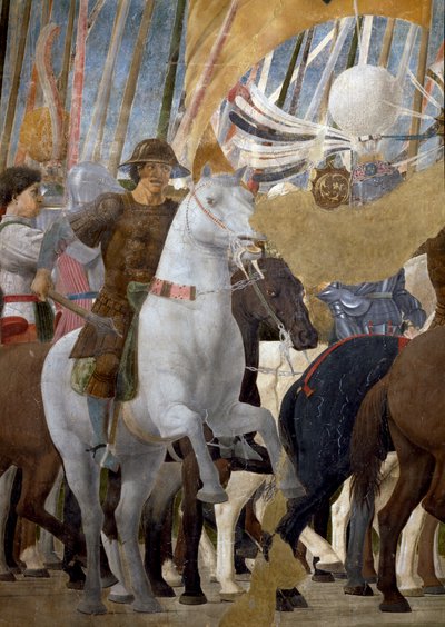 أسطورة الصليب الحقيقي ، تفاصيل انتصار قسطنطين في معركة جسر ميلفيان ، 312 م ، أكملت 1464 فريسكو بواسطة بييرو ديلا فرانشيسكا