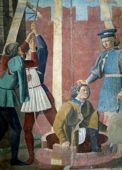أسطورة الصليب الحقيقي ، تعذيب اليهود وتفاصيل يهوذا التي يتم سحبها من البئر ، أكملت 1464 تفاصيل جدارية من 58293 انظر أيضًا 116372 بواسطة بييرو ديلا فرانشيسكا