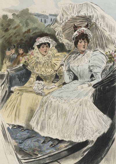 شابات متميزات يتمتعن بفضيلة سهلة ، رسم توضيحي من "La Femme a Paris" لأوكتاف أوزان (1851-1931) 1894 (نقش ملون) بواسطة بيير (بعد) فيدال