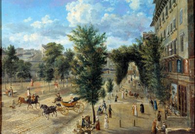 The Boulevard des Capucines and the lower street of the rampart. Painting by Pierre Alexandre Pau de Saint Martin (19th century) بواسطة بيير الكسندر باو دي سان مارتن