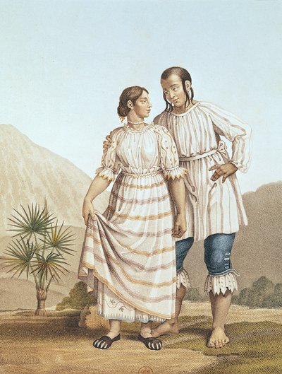 زي هندي مكسيكي ، من "رحلة إلى مناطق استوائية في القارة الجديدة" بقلم ألكسندر فون همبولدت (1769-1859) ، منقوش بواسطة ميشيل بوكيه (1807-90) تم نشره عام 1810 بواسطة بيير أنطوان مارشيس