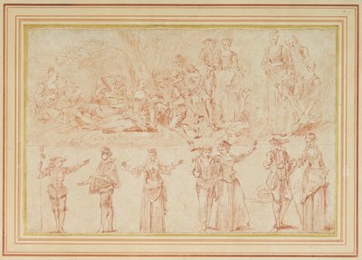 Two fetes galantes and studies of single figures and pairs (red chalk on paper) بواسطة بيير أنطوان كويلارد