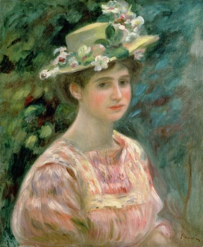 فتاة مع إغلانتين على قبعتها ، 1896 بواسطة Pierre Auguste Renoir